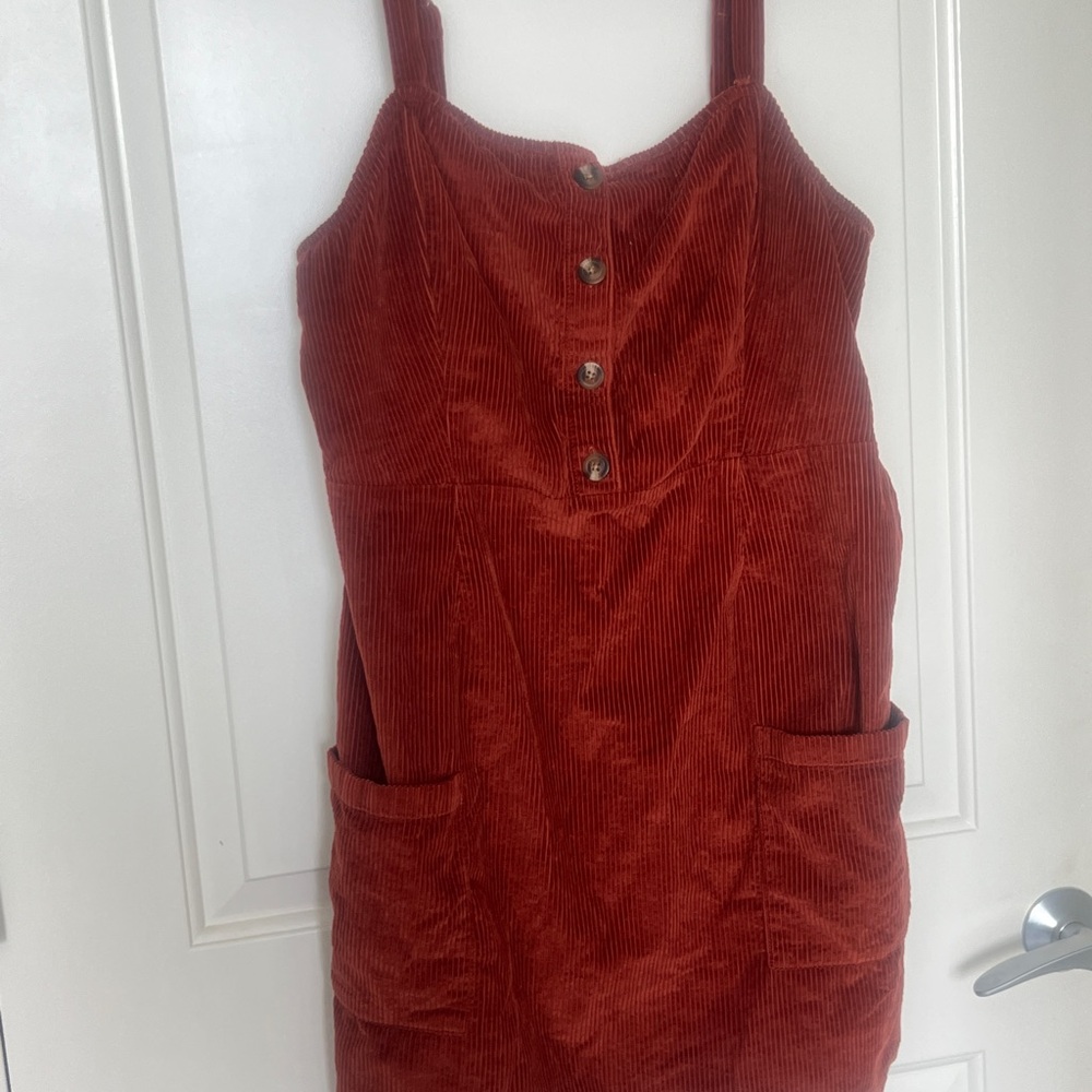 Rust Corduroy Dress with Button Detail